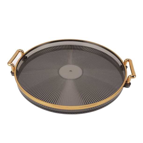 Fuente Redonda Para Servir Con Asas Doradas Y Decoración De Borde Dorado, Fuente Decorativa De Plástico Para Sala De Estar, , Cocina, Decoración De Bandejas