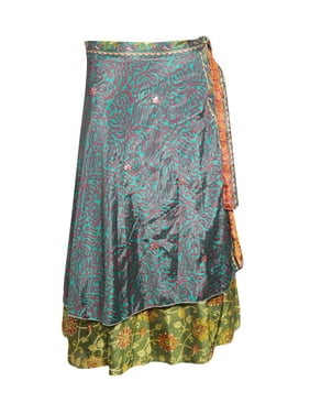 Mogul Women Magic Wraparound Skirt Recycled 2 Layer Reversible Boho Resort Dress OneSize