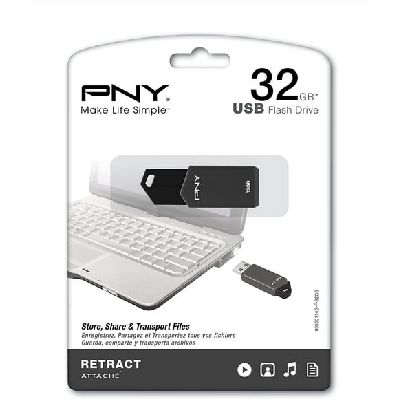 PNY Retract USB 2.0 Flash Drive, 32GB, Gray (P-FD32GRTCG-GE)