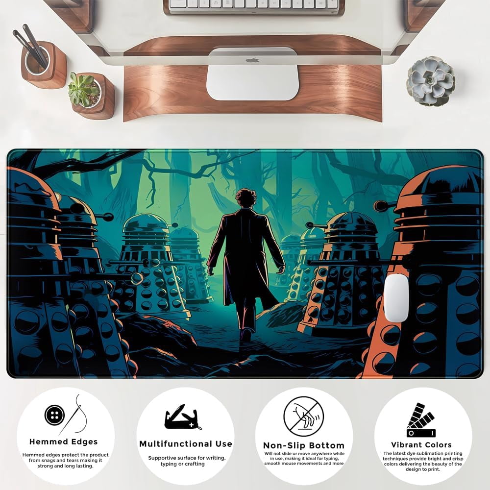 Adventure Anime Desk Pad Mat Game Playmat Black Mousepad Gaming Green Desk Mat, Desk Pad for Keyboard and Mouse Keyboard Dad Stitched Edges Non-Slip Rubber Deskpad, 31.5" X 15.8"