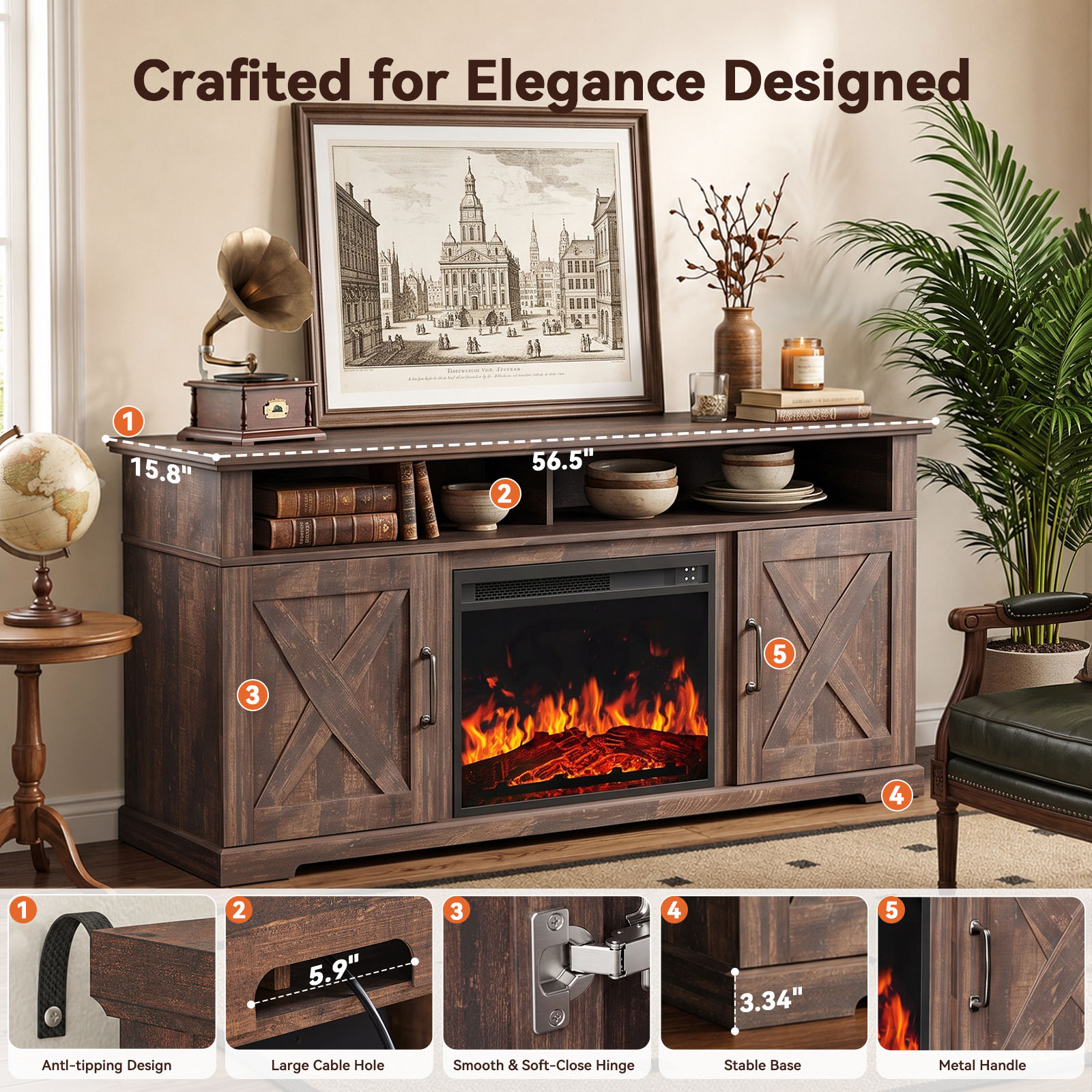 CHITOOMA Electric Fireplace TV Stand for TVs up to 75" photo 6