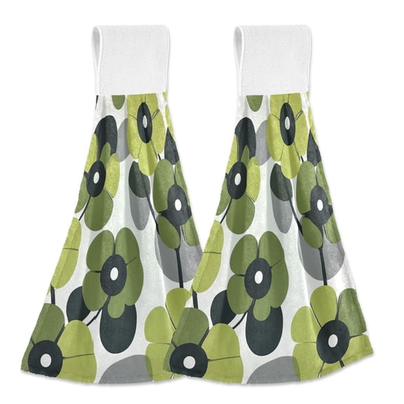 Yayeee Kitchen Hanging Hand Towels Set of 2 with Loop Bathroom Absorbent Tie Towel, Gray Floral