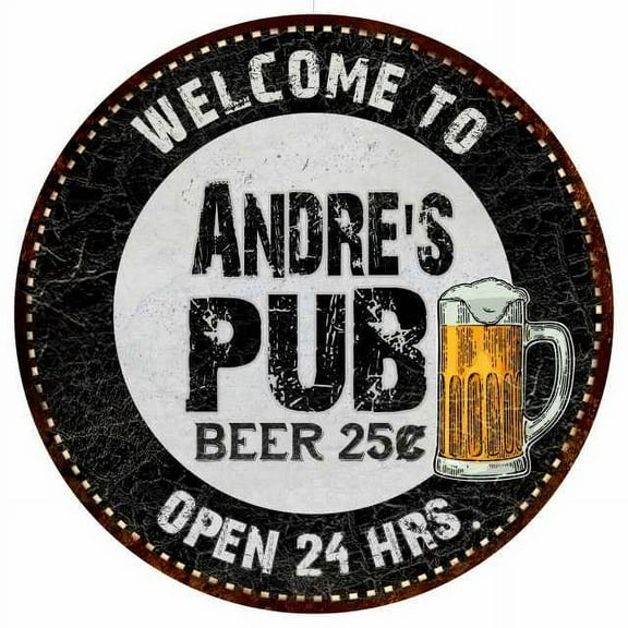 Andre's Pub 14" Round Metal Sign Beer Bar Black Wall Decor Gift 100140039123
