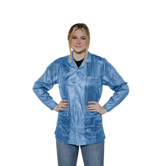 ESD Jacket - Medium Weight Anti-Static Fabric, Lapel Collar, Snap Cuff - Unisex Adult
