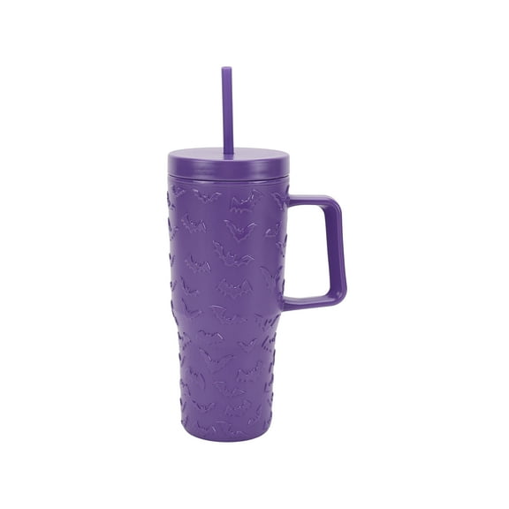 Way To Celebrate 30 Ounce Acrylic Double Wall Embossed Bat Tumbler with Straw and Handle, Purple