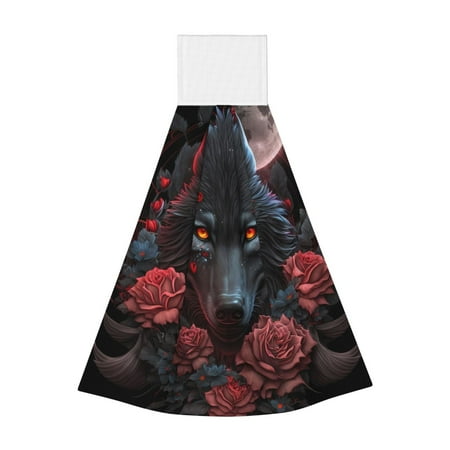 

Zufioo Rose Full Moon Black Wolf Print Coral Fleece Velcro Hand Towel Hangable Absorbent Hand Towel Suitable for Kitchen Bathroom Household Items