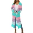 thumbnail image 2 of Fartey Womens Fashion Block Color Maxi Cardigan Slim Fit Long Sleeve Casual Cardigan Sweaters Soft Comfy Knit Open Front Sweater Coat Outwear with Pockets, 2 of 5
