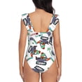 thumbnail image 6 of Yiaed Dinosaur on Excavator2 Print Women's Ruffled One Piece Swimsuit V Neck Swimwear Slimming Monokini for Woman-Large, 6 of 8