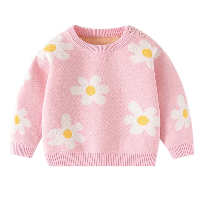 Posijego Chandails Floraux pour Bébé Fille Chandail Tricoté à Col Rond Automne Hiver