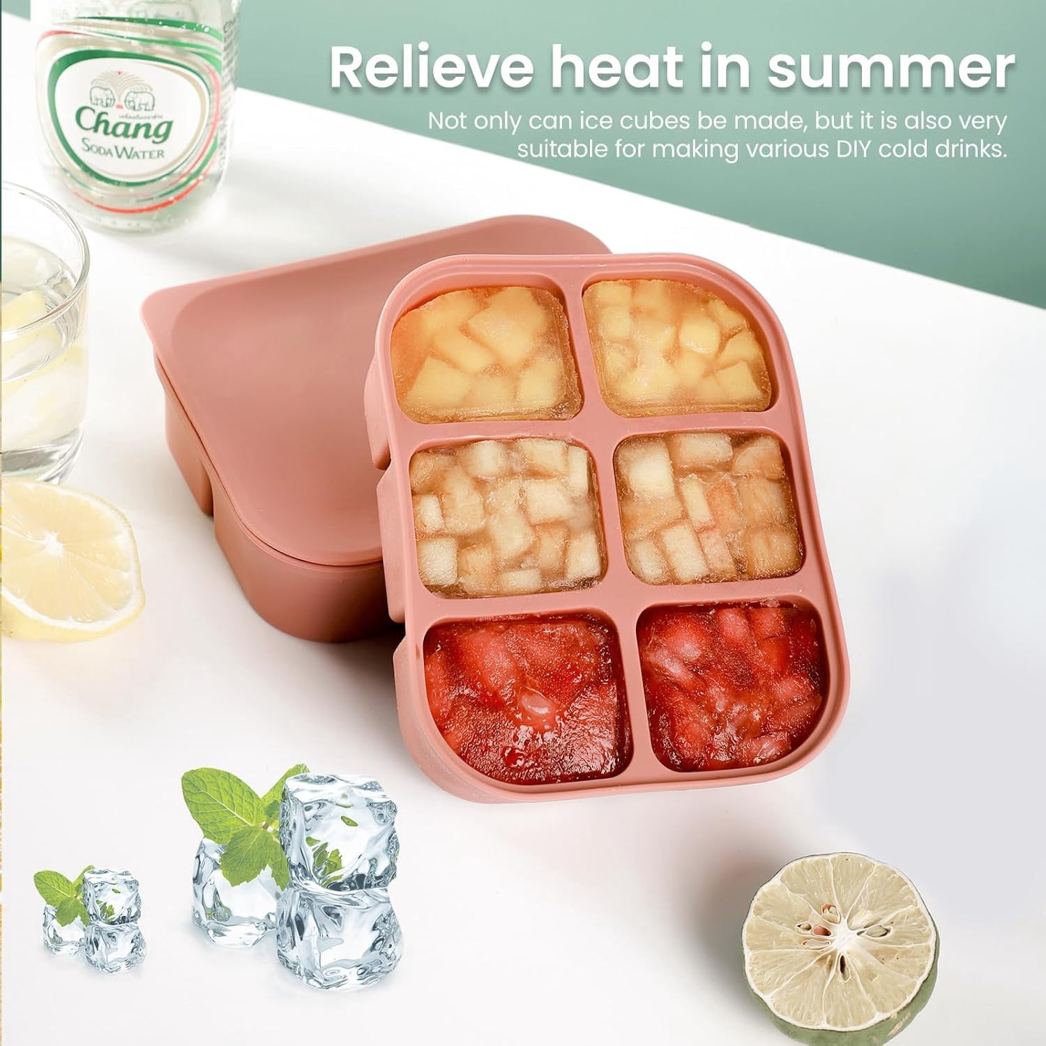 Ice Cube Tray 2 Pack – Stackable Large Silicone Ice Cube Freezer Molds & Easy Release Square Ice Cube Maker with Removable Lid BPA Free for Cocktail,Whiskey，Soup Baby Food (RED)