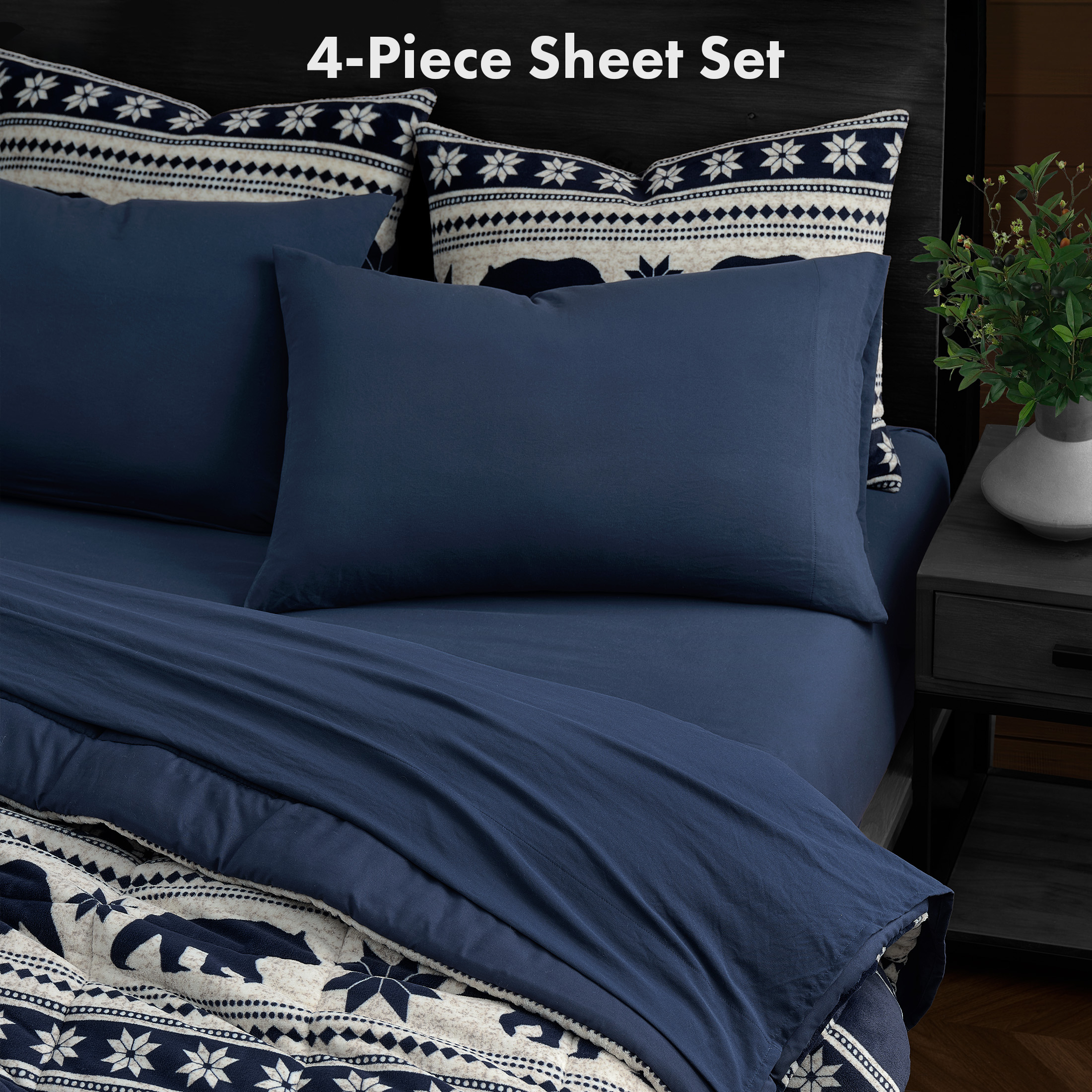 Pawz Full Sheet Set, Soft Microfiber Bed Sheets with 2 Pillowcases, Navy Blue, Full Size