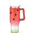 thumbnail image 2 of 40oz Cute Watermelon Pattern Stainless Steel Flip Straw Tumbler Spill Proof Travel Cup Double Wall Vacuum Insulated Coffee Mug with Top Handle, 2 of 6