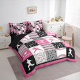 thumbnail image 4 of Manfei Teens Baseball Sports 7 Pieces Bedding Comforter Set, Cartoon Stars Print Full Bedding Set, Black Pink Patchwork Reversible Fitted Sheet Flat Sheet, Breathable Home Decor, 4 of 8