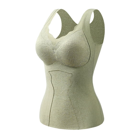 EGNMCR Womens Thermal Underwear Tops Lace Fleece Lined Cami Tank Top Winter Warm Base Layer Vest on Clearance