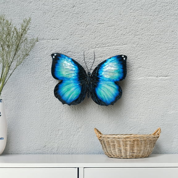 Eangee Home Design Butterfly Wall Decor Blue And Black, Capiz and Metal, Indoor / Outdoor Safe, 11x1x8 Inches