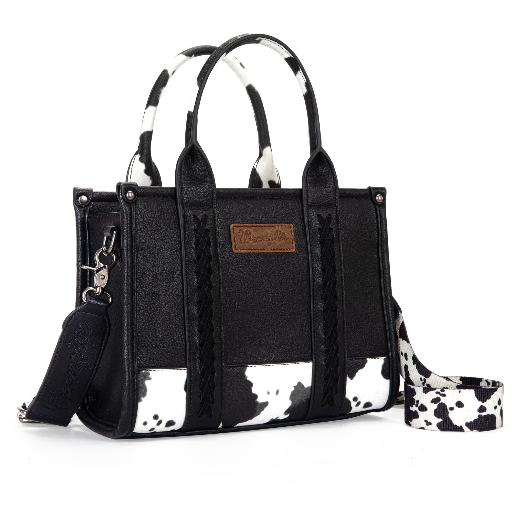 Wrangler Medium Tote Bag for Women Designer Satchel Handbags Top-handle Purses with Strap, Bottom Cow-Black