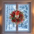thumbnail image 4 of BUTASY Christmas Wreath Christmas Rattan Wreath Decoration Artificial Poinsettia Pines Branches And Berries Door Hanging Wall Decoration Holiday Decorative Wreath, 4 of 6