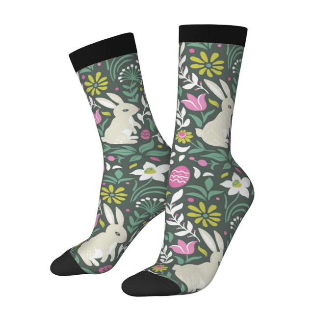 Fotbe Retro Bunny Floral Calcetas Largas con Estampado para Hombre y Mujer – Calcetas de Compresión Transpirables y Elásticas, Viajar y Uso Diario Talla 5-11