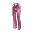 thumbnail image 4 of DeHolifer Womens Faux Leather Pants High Waisted PU Leather Straight Leg Shinny Disco Trousers Workout Palazzo Pants with Pockets Pink L, 4 of 5