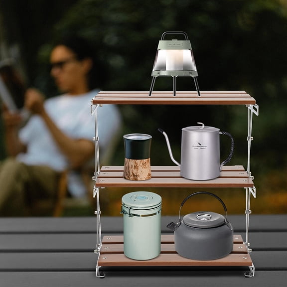 PEAKORACamping Kitchen Table Picnic Cabinet Folding Cooking Storage Rack Portable