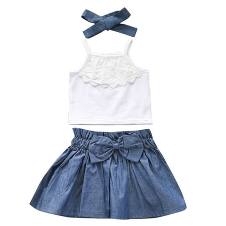 

BIZIZA Outfit Set for Baby Girl 3-Piece Skirt Sleeveless Bow Headwear Solid Color Cami Top 3M-2Y Toddler White 68