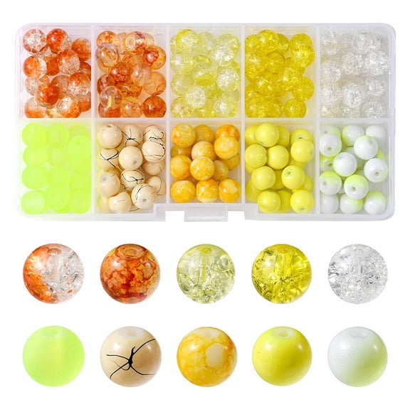 1 Box 200Pcs 10 Style Mixed Style Glass Beads Strands for Beading Jewelry Making Round Yellow 8~9mm Hole: 1.3~1.6mm 20Pcs/style