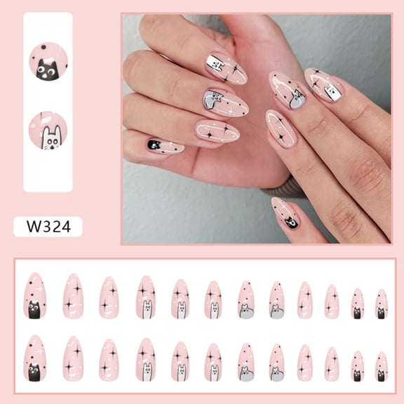 Cute Cat Patterns Fake Nails Unique Trendy Pattern Nail Pieces for Daily Students Nail Decoration  Glue Models
