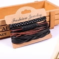 thumbnail image 6 of 4PCS Mens Handmade Leather Braided Surfer Wristband Bracelet Bangle Wrap G FWA, 6 of 7