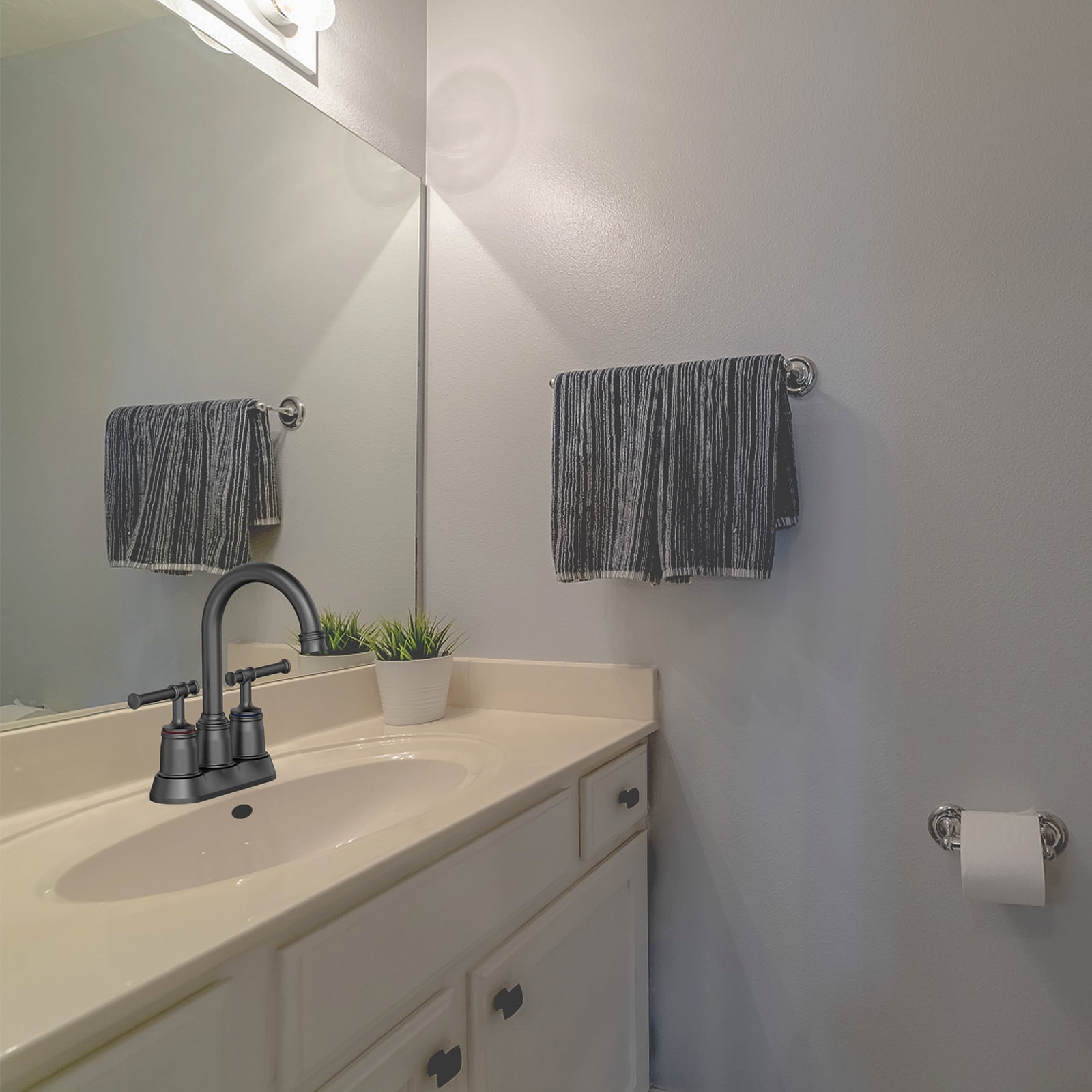 Classical Bathroom Faucets for Sink 2&3 Holes, 4 inch Bathroom Faucet, 360 Swivel Spout Centerset Brushed Nickel Bathroom Faucet with Pop Up Drain and cUPC Lead-Free Hose