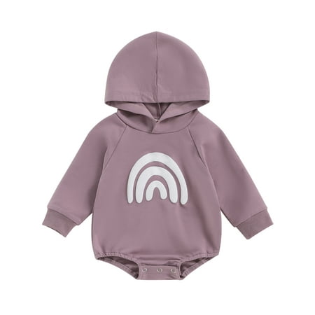 

Wallarenear Baby Boy Girl Hooded Sweatshirt Romper Rainbow Print Fall Winter Pullovers