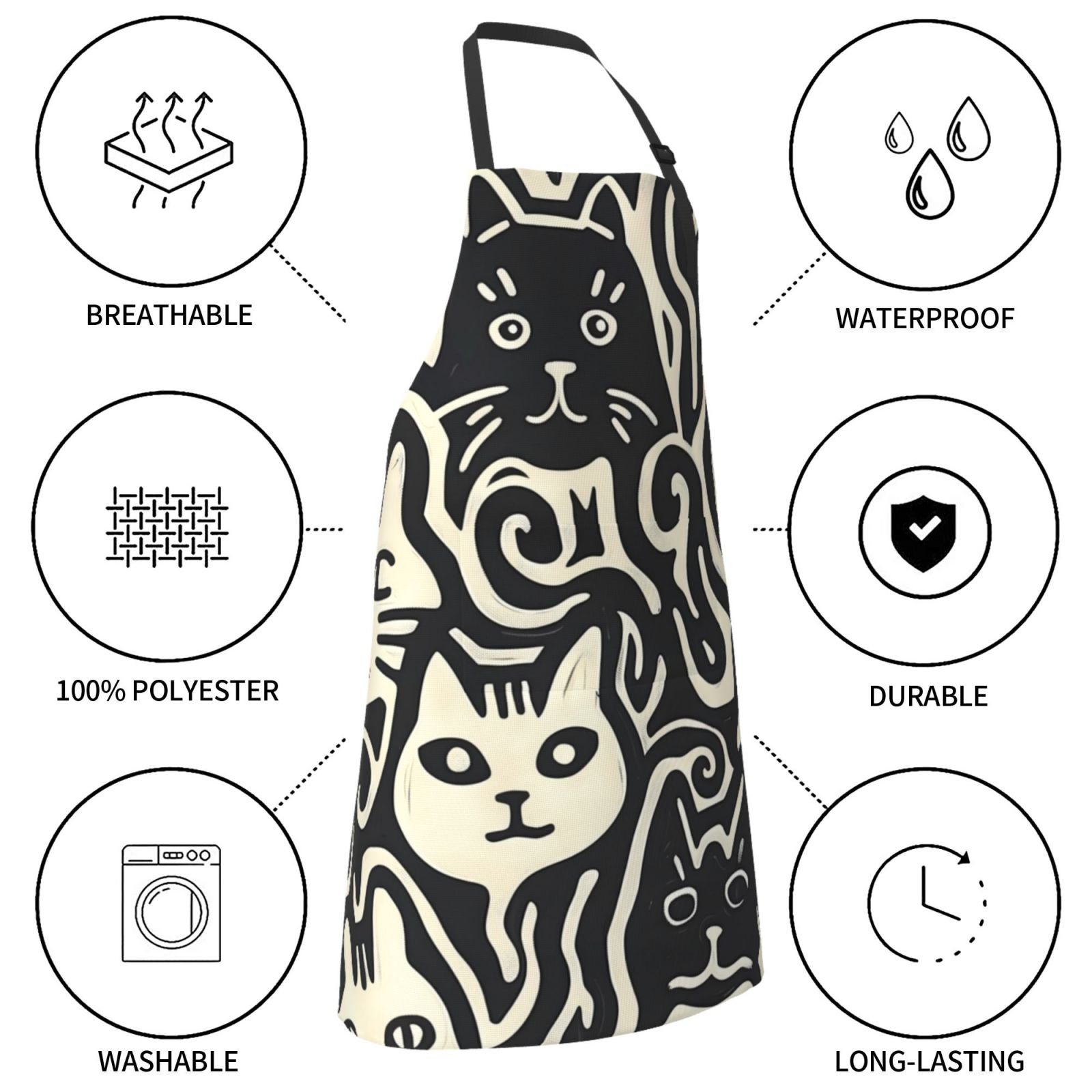 Kdxio Abstract Cat Faces Pattern Apron with Pockets Adjustable Kitchen Aprons for Men Women Waterproof Aprons for Cooking,Drawing,Crafting, Baking Household Cleaning