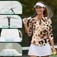 thumbnail image 6 of Uorisanigo Brown Leopard Print Womens Quick Dry Athletic Polo Shirts Comfortable Polyester Spandex Fabric Women's 3/4 Sleeve Golf Top with Zipper Relaxed Tennis Tops Size XL, 6 of 7