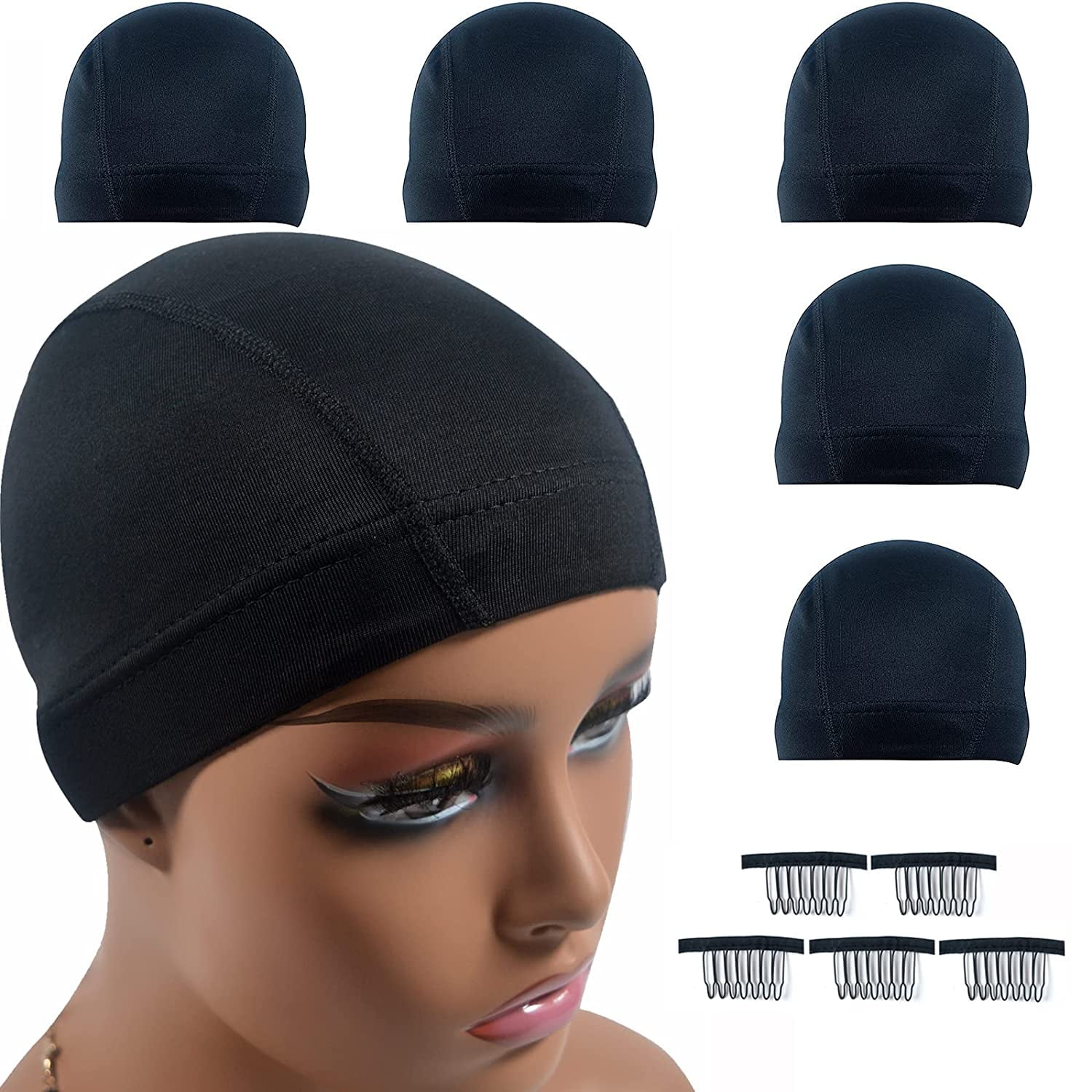 2Pcs Large Size U Part Wig Cap For Making Wigs Glueless Spandex Dome Untra  Strech Wig Cap Mesh Dome Cap Black Swimming Cap 