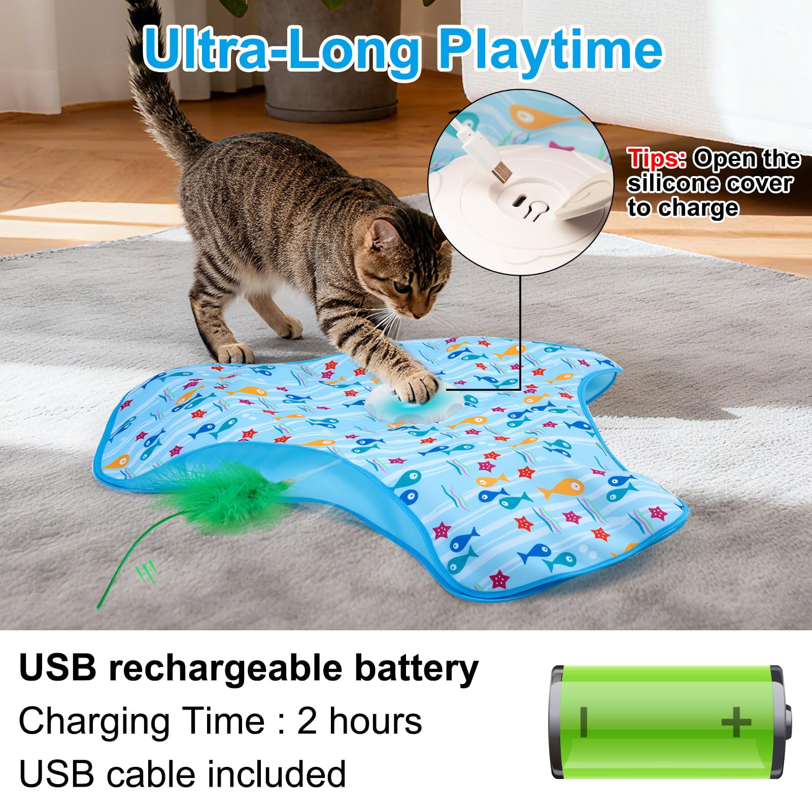 Interactive Cat Toys For Indoor Cats  Automatic And Seek Motion-activated With Moving & Animal Chirps Usb Rechargeable Electric Enrichment Bored Adult Kittens