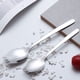 thumbnail image 4 of Yuarrent Juego de 2 tenedores y cucharas, apto para todas las ocasiones, fácil de limpiar, postre, tenedor, cubiertos, cuchara, tenedor, Mostrada Cuchara trompeta, 4 of 6