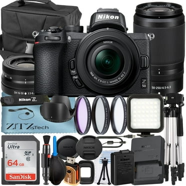 Nikon Z 50 Mirrorless Camera with NIKKOR 16-50mm   DX 50-250mm Zoom Lens   SanDisk 64GB Card   Case   3 Pieces Filter   Flash   ZeeTech Accessory Bundle