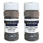 CK Products Edible Glitter Flakes - 1 Ounce Bottle - Pack of 2 (Metallic Silver)