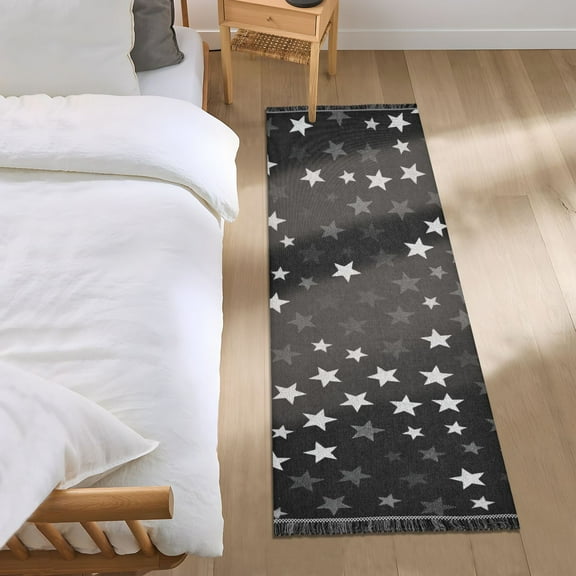 Stars on Black Background Bedside Runner Rug 2'x 6' Non Slip Carpet Floor Mat Area Rug