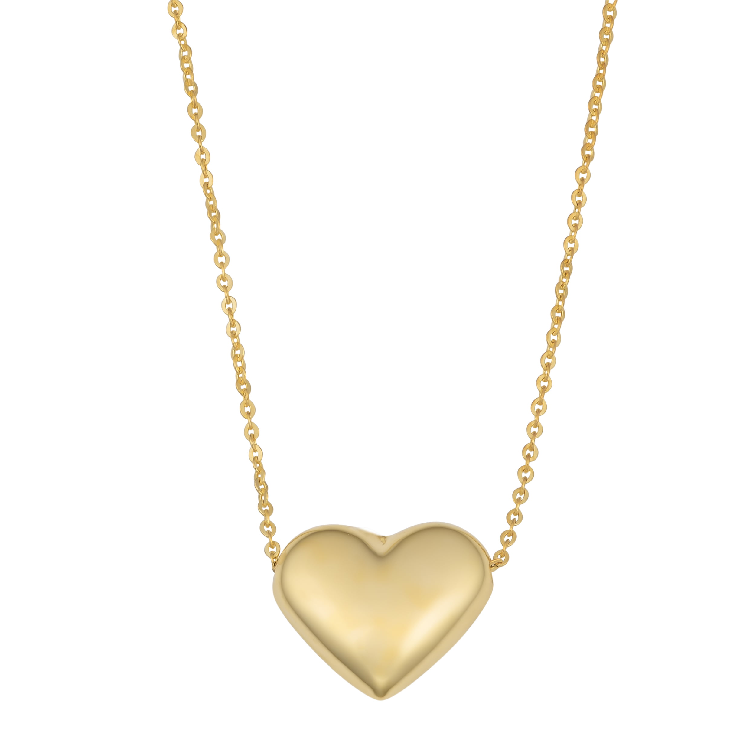 10K Yellow Gold Puffed Heart Pendant Necklace, 18" - Walmart.com