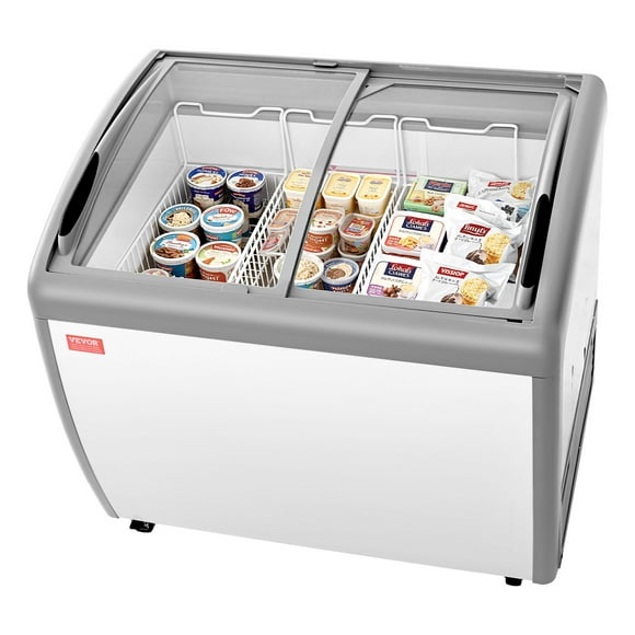 VEVOR Commercial Ice Cream Display Case, 9.3 Cu.ft Chest Freezer, -19 to 3℉ Temp Adjustable Mobile Top Deep Freezer with 3 Wire Baskets