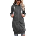 thumbnail image 3 of Defitshape Women's Long Sleeve Hoodie Hooded Sweatshirt Zip Up Long Fashion Winter Thermal Full Zip Soft Top Dark Grey 4-6, 3 of 4
