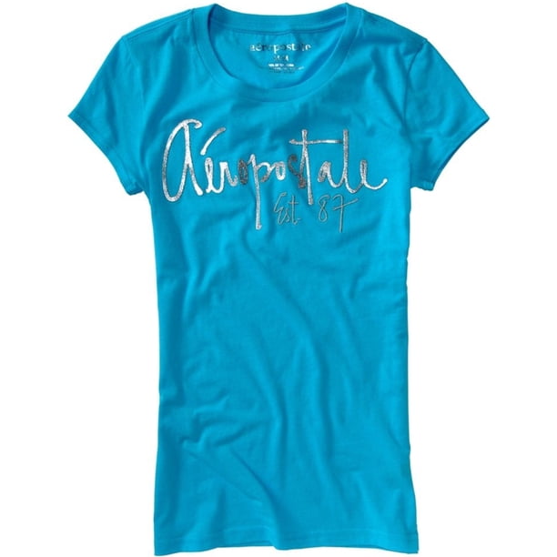 Camiseta gráfica Aeropostale Shimmer para mujer, azul, extra pequeña