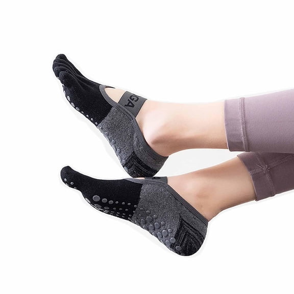 Women's Non-Slip Five Toe Yoga Socks with Grips, Premium Combed Cotton Socks for Pilates, Barre, Ballet, Fitness
