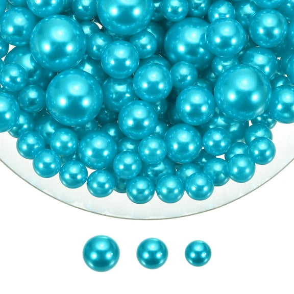 Uxcell 150 Pcs Pearl Bead for Vase Filler, 20/14/10mm Faux Pearl Floating Beads Makeup NO Hole for Candles Centerpieces Table Scatter Wedding Home Decoration(Lake Blue)
