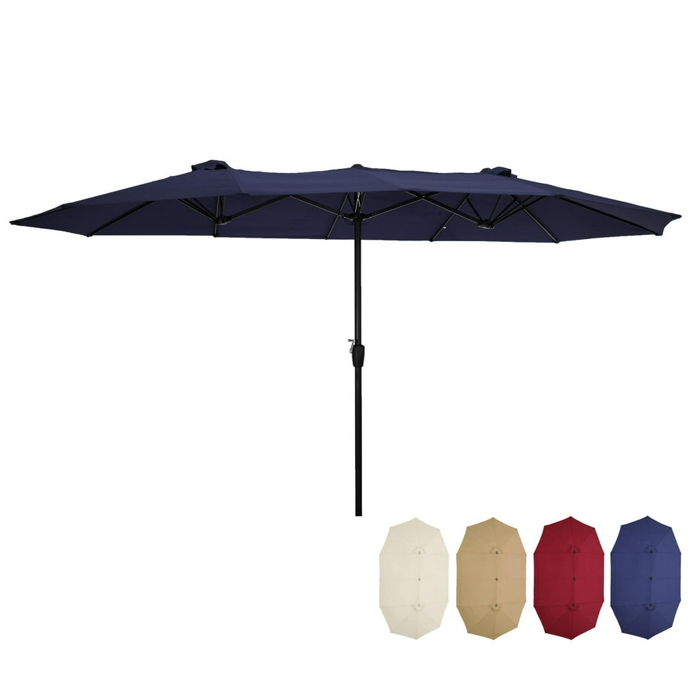 15x9ft Large HeavyDuty Rectangular Outdoor Twin Patio Market Umbrella ,Easy Crank Lift (Blue