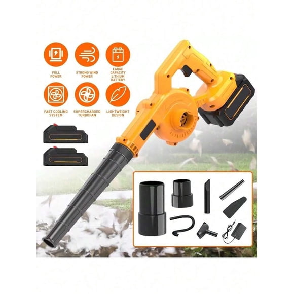 Cordless Leaf Blower With Turbo Fan & Large Capacity Battery – 18.5in Lightweight Handheld Electric Air Blower For Yard Cleaning, Car Detailing, Construction Dust Removal & More