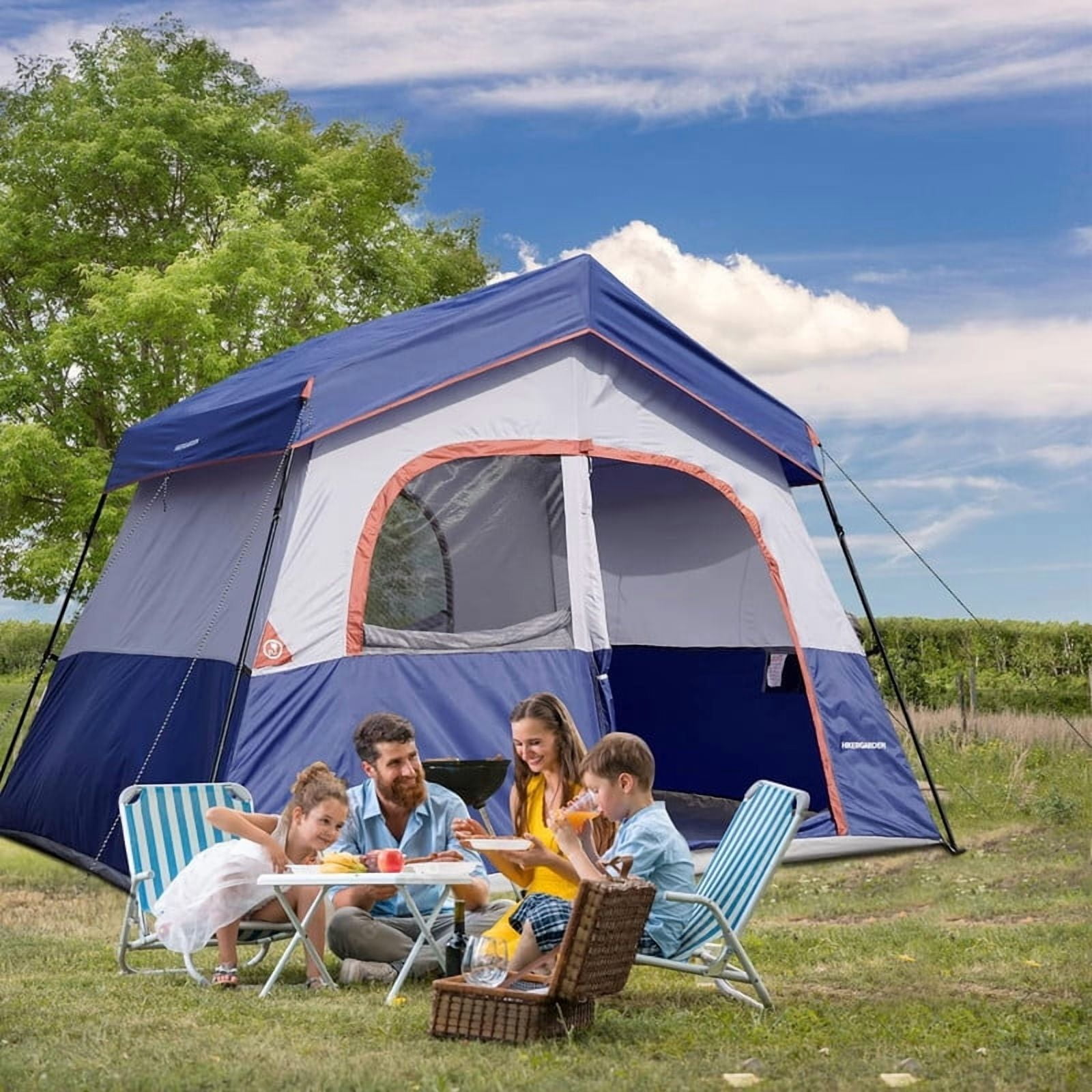 HIKERGARDEN 6 Person Camping Tent - Portable Easy Set Up Family Tent for Camp, Windproof Fabric Cabin Tent Outdoor for Hiking, Backpacking, Traveling
