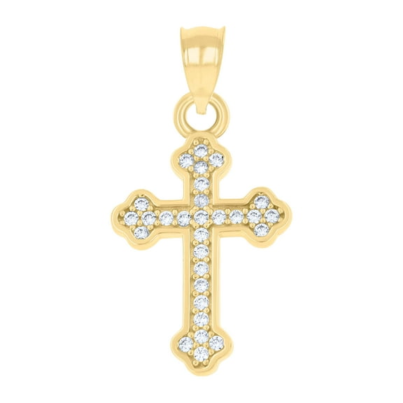 10k Yellow Gold Mens Cubic-Zirconia Religious Budded Cross Charm Pendant