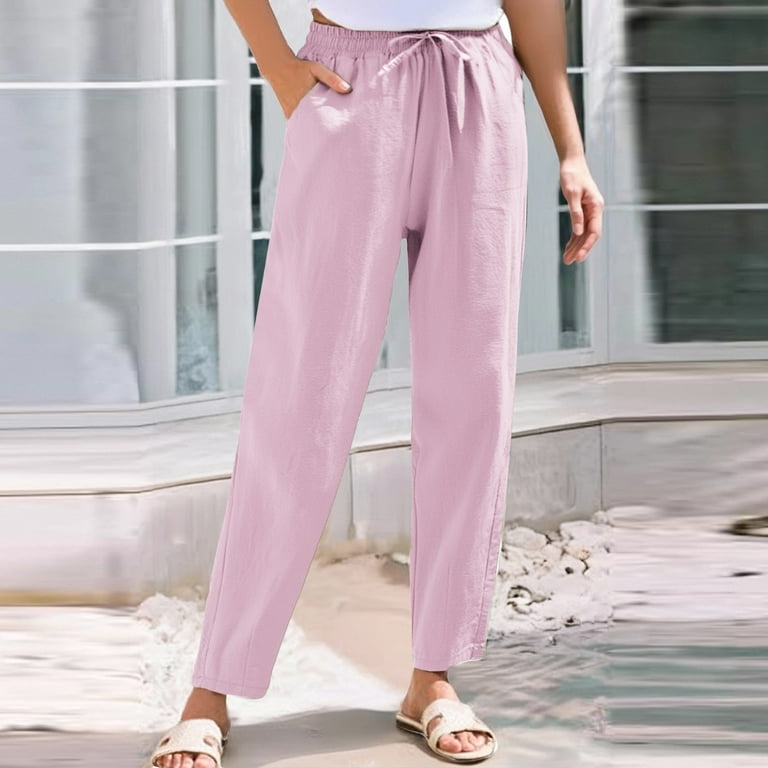 LISTHA Cotton Linen Pants Women Straight Leg Casual Plus Size