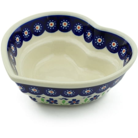 - Polish Pottery 6-inch Heart Shaped Bowl (Bright Peacock Daisy Theme) Hand Painted in Boleslawiec, Poland + Certificate of Authenticity
